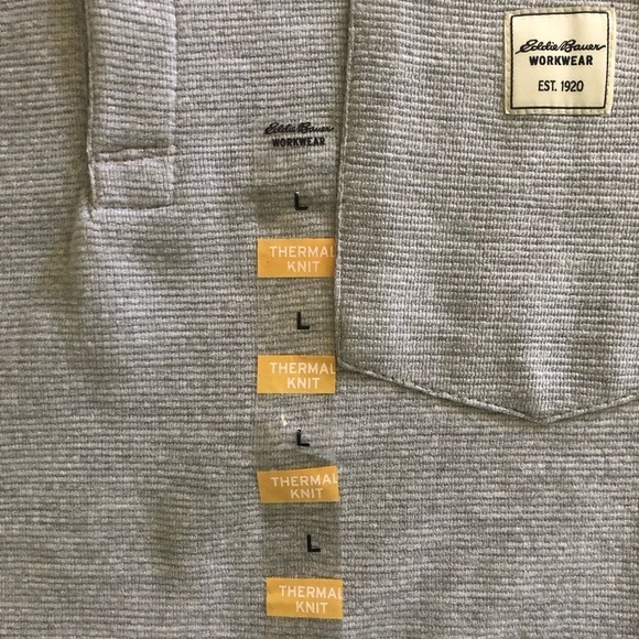 Eddie Bauer Workwear LS Thermal Knit Henley Gray Sz. L Stain Resistant Casual - Picture 6 of 7
